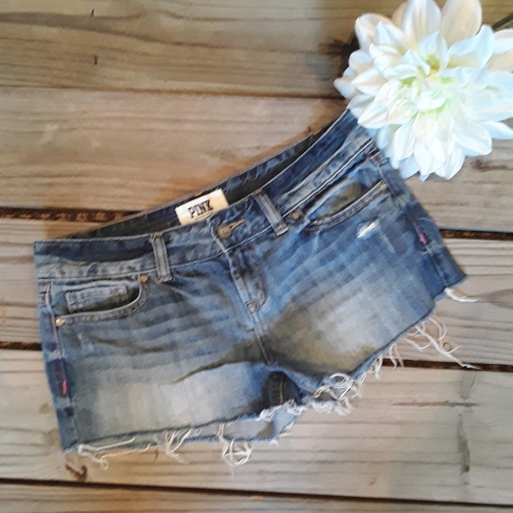 VGW-Pink denim raw edge jean short